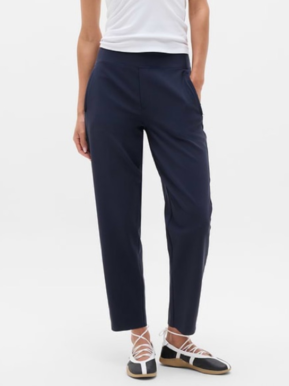 Athleta Endless High Rise Navy Straight-Leg Ponte Stretchy Tapered Travel Pants